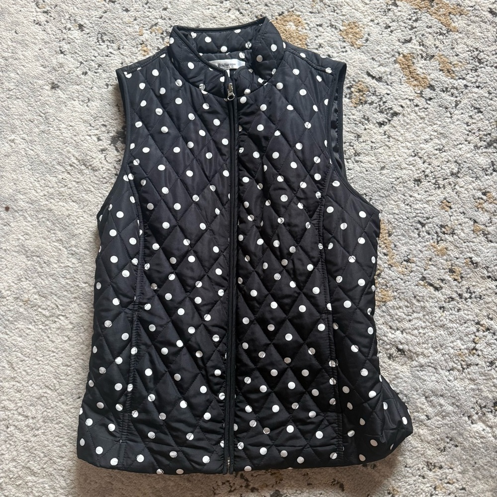 Croft & Barrow Black Quilted Vest with White Polka Dots